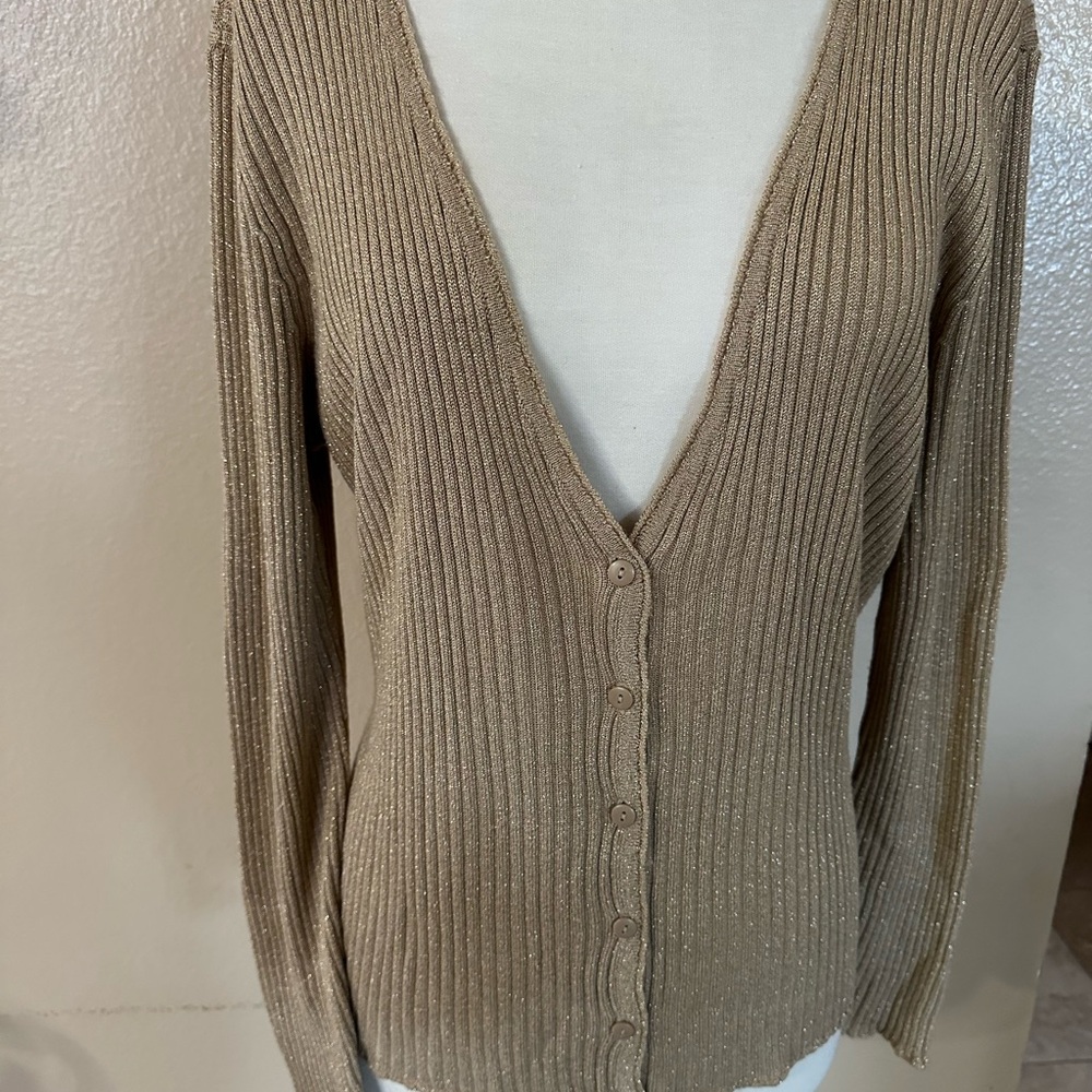New York & Company Gold Ribbed Cardigan - Picture 1 of 2